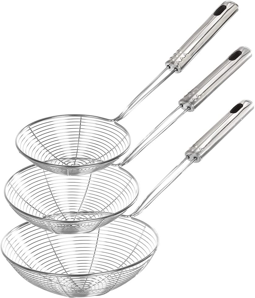 Set of 3 Asian Strainer Ladle Stainless Steel Wire Skimmer Spoon with Handle