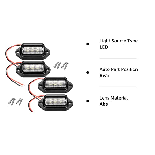 12V 6 LED License Plate Lamp Taillight for Truck SUV Trailer Van RV Trucks (4 PCS)