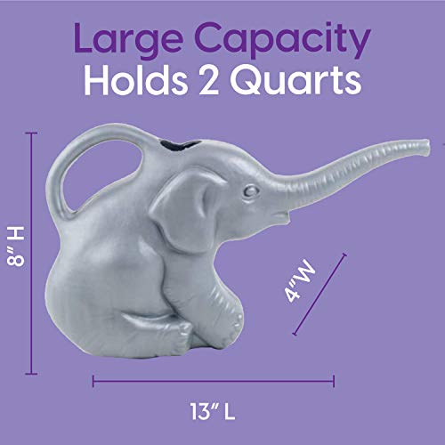 Elephant Watering Can, 2 Quarts, 0.5 Gallons, Gray, Novelty