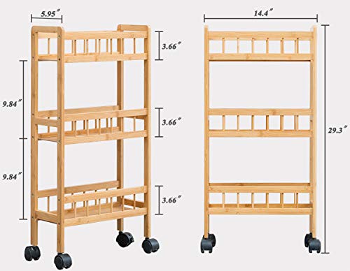 3-Tier Kitchen Removable Storage Cart, Slim Slide Out Rolling Pantry Shelf 29"