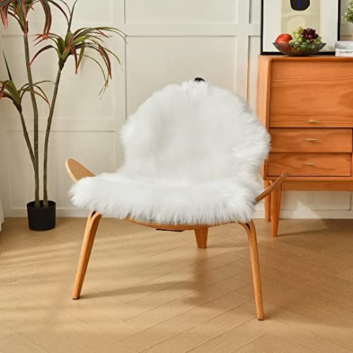 Soft Faux Fur Rug White Sheepskin Chair Cover Seat I Shaggy Area Rugs, 2 x 3 Feet - White