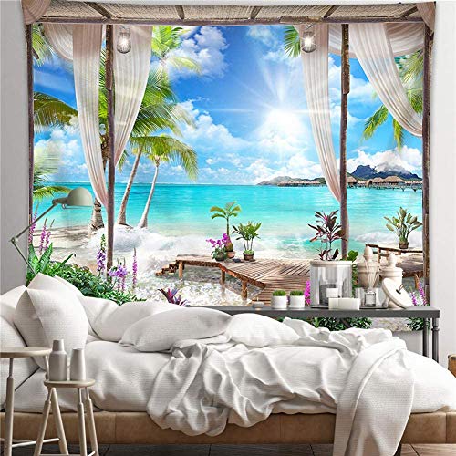 59"Lx51"W - 3D Tapestry Tropical Island Ocean Sea Sceniv View Scenery Wall Hanging