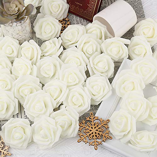 100Pcs Stemless Artificial Rose Flower Heads DIY 3" White