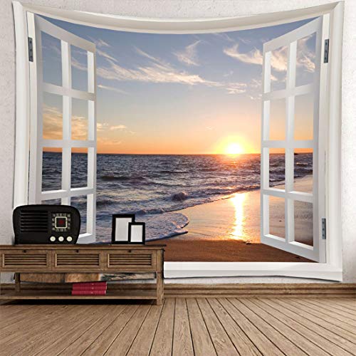 3D Ocean Tapestry Wall Hanging Sun Sunset Sea Beach Landscape Tapestry Window - 51x59 Inch