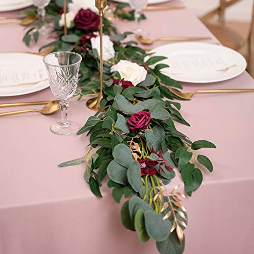 5 Packs (Total 30 Feet) Artificial Eucalyptus Garland w/ Willow Leaves Fake Wedding Garland