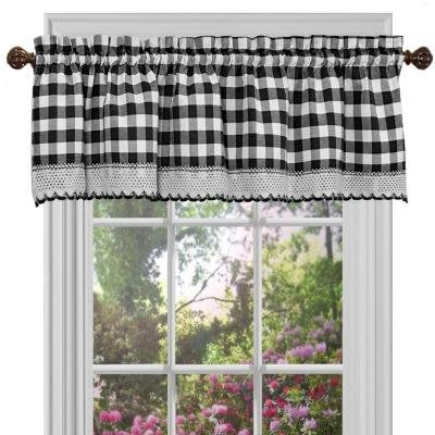 Farmhouse Valance Buffalo Check Window Curtain, 58" x 14", Black & White