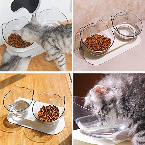 Non-Slip Double Cat Bowl I With Raised Stand I Pet Food Cat Feeder - WHITE