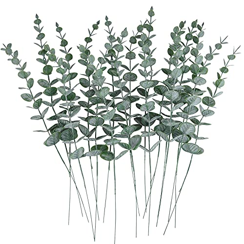 24pcs Eucalyptus Stems Decor Artificial Eucalyptus Leaves Faux Greenery Branches for Wedding Centerpiece Flower Floral Arrangement Farmhouse Home Decoration