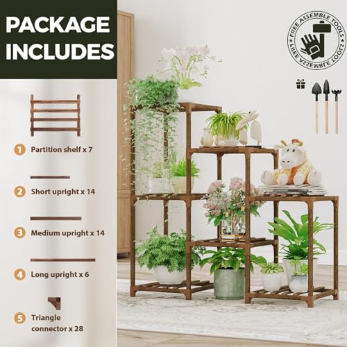 Plant Stand, Indoor Plant Stands Wood, Tiered Plant Shelf for Multiple Plants,7 Potted Ladder