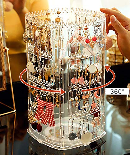 360 DEGREE Acrylic Earring Holder, 4 LAYERS Jewelry Holder Organizer Tree Display Stand