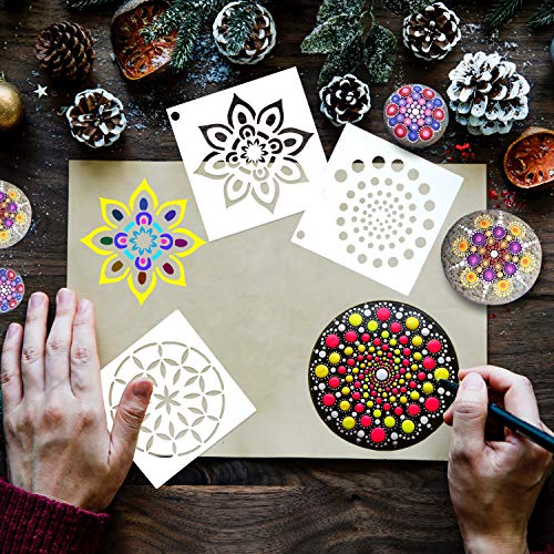 56 Pack Mandala Dot Painting Stencils for DIY Rock Art Projects on Wood Furniture Decoration (3.6x3.6 inch)